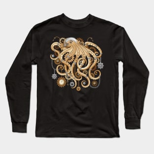 Octopus Steampunk Surreal Retro Style Machine Long Sleeve T-Shirt